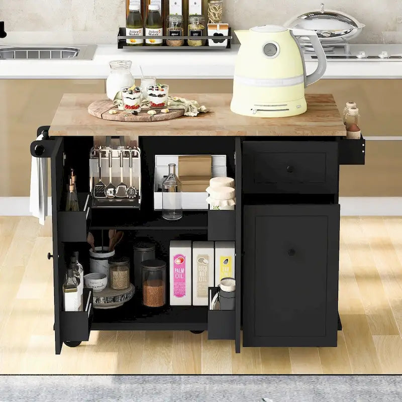 Rolling Kitchen Island Cart with Drop-Leaf, Drawers & Spice Rack