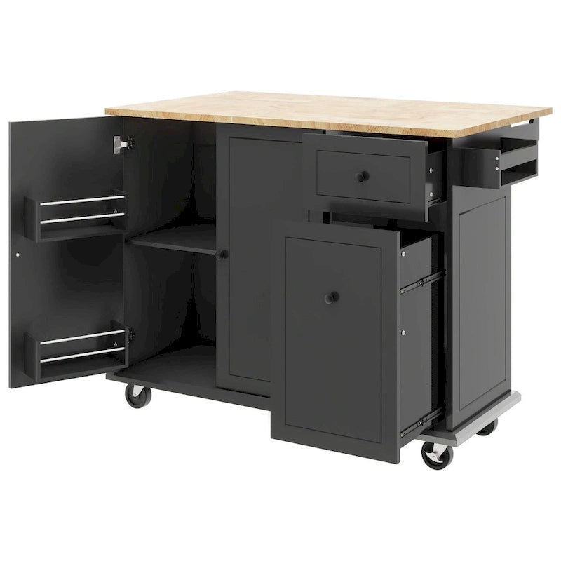 Rolling Kitchen Island Cart with Drop-Leaf, Drawers & Spice Rack