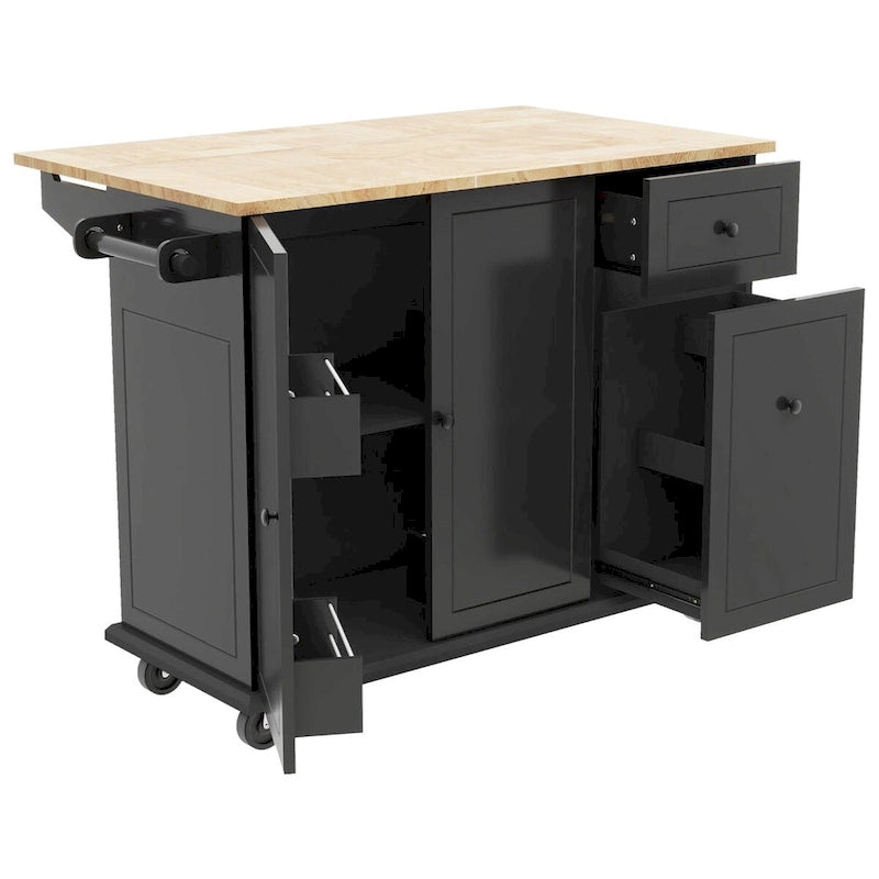 Rolling Kitchen Island Cart with Drop-Leaf, Drawers & Spice Rack
