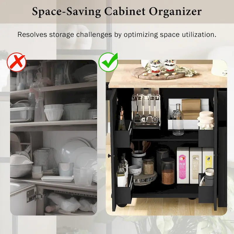 Rolling Kitchen Island Cart with Drop-Leaf, Drawers & Spice Rack