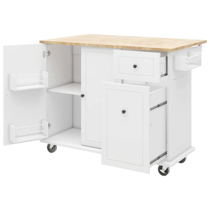 Rolling Kitchen Island Cart with Drop-Leaf, Drawers & Spice Rack