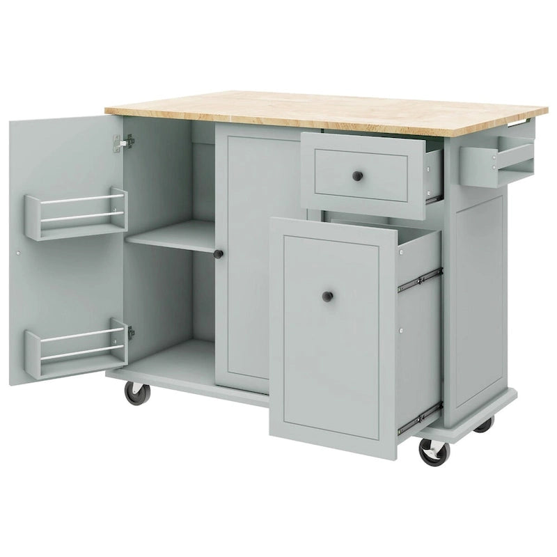 Rolling Kitchen Island Cart with Drop-Leaf, Drawers & Spice Rack