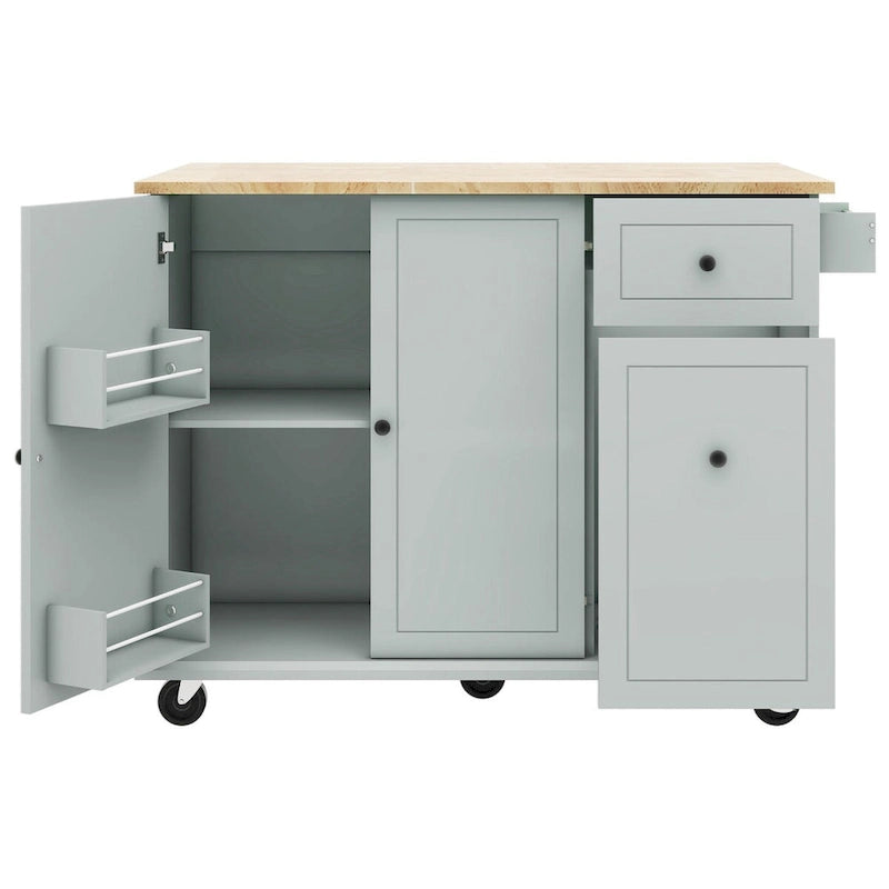 Rolling Kitchen Island Cart with Drop-Leaf, Drawers & Spice Rack