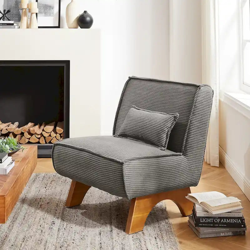 Armless Polyester Accent Chair with Wood Frame & Back Pillow