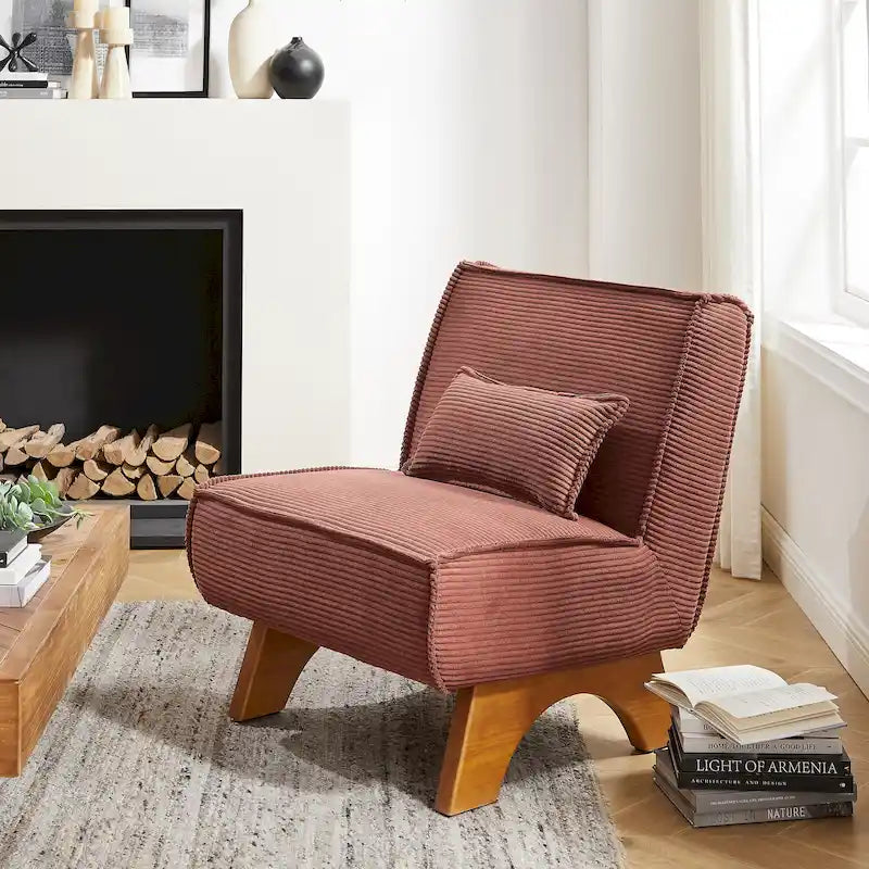 Armless Polyester Accent Chair with Wood Frame & Back Pillow