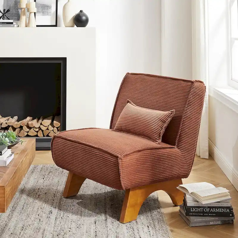 Armless Polyester Accent Chair with Wood Frame & Back Pillow