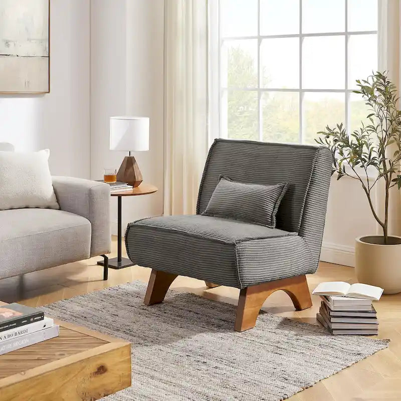 Armless Polyester Accent Chair with Wood Frame & Back Pillow