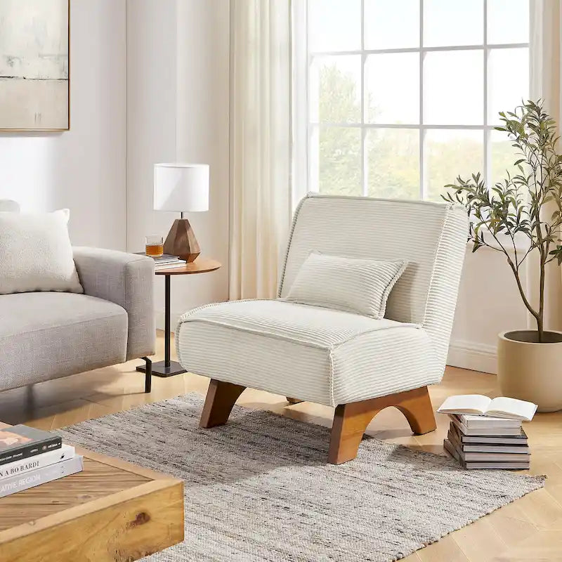 Armless Polyester Accent Chair with Wood Frame & Back Pillow