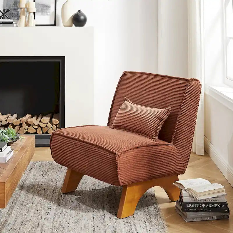 Armless Polyester Accent Chair with Wood Frame & Back Pillow