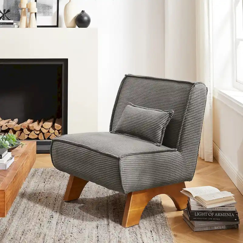 Armless Polyester Accent Chair with Wood Frame & Back Pillow