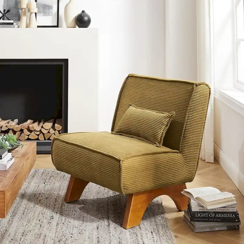 Armless Polyester Accent Chair with Wood Frame & Back Pillow
