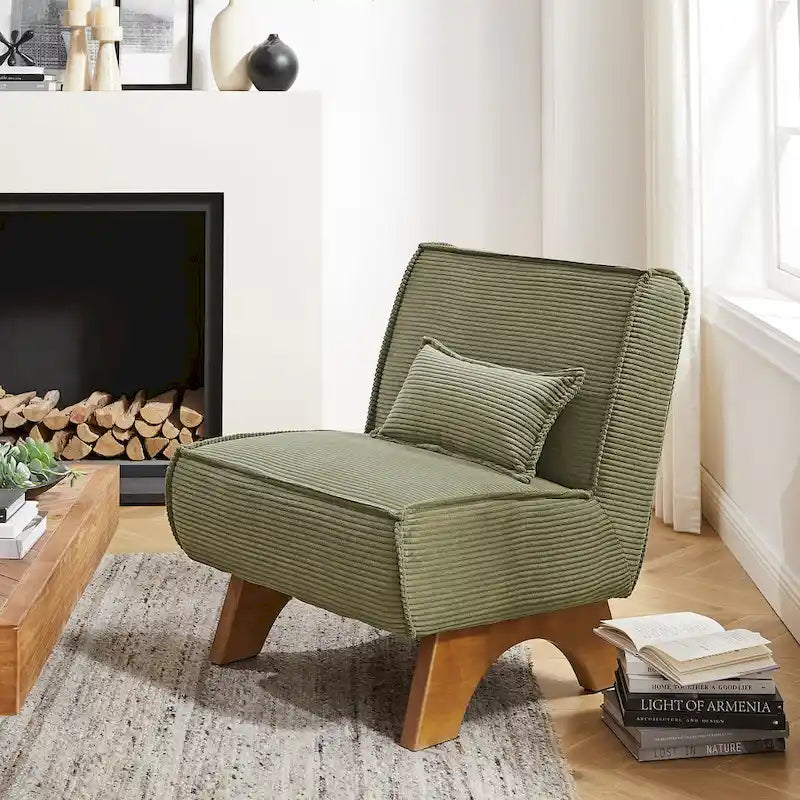 Armless Polyester Accent Chair with Wood Frame & Back Pillow