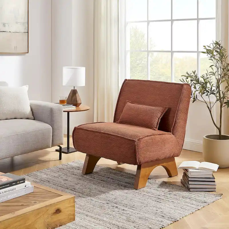 Armless Polyester Accent Chair with Wood Frame & Back Pillow