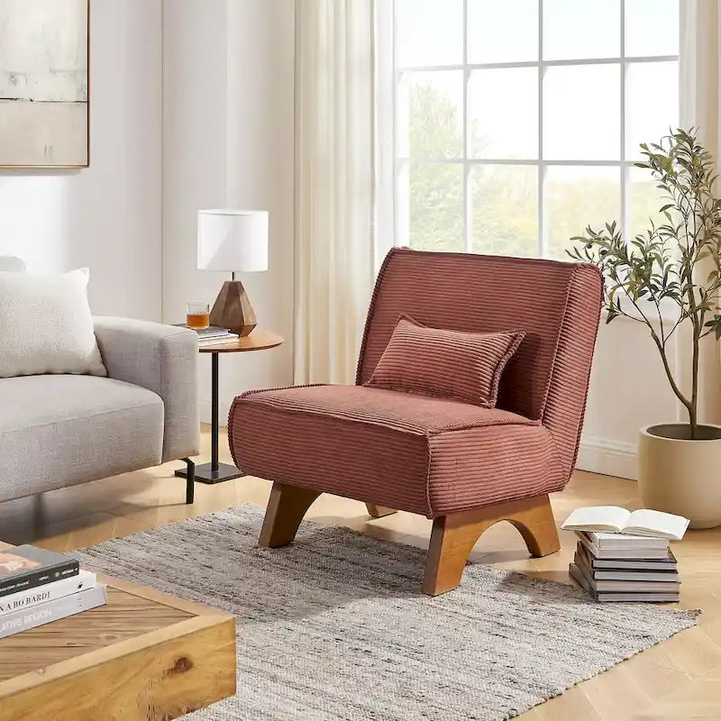 Armless Polyester Accent Chair with Wood Frame & Back Pillow