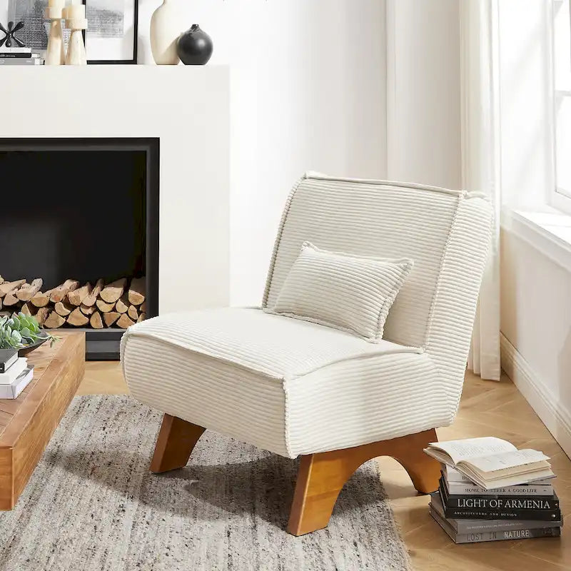 Armless Polyester Accent Chair with Wood Frame & Back Pillow
