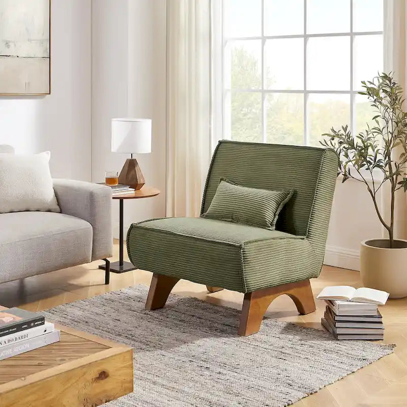 Armless Polyester Accent Chair with Wood Frame & Back Pillow