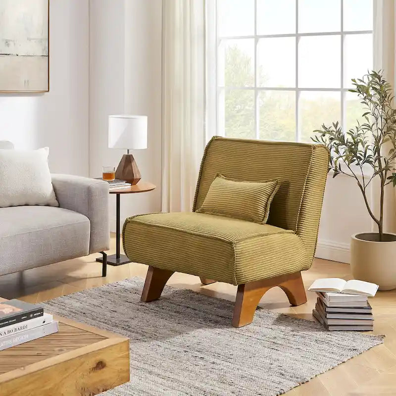 Armless Polyester Accent Chair with Wood Frame & Back Pillow