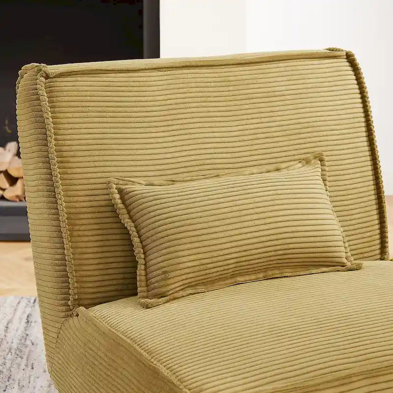 Armless Polyester Accent Chair with Wood Frame & Back Pillow