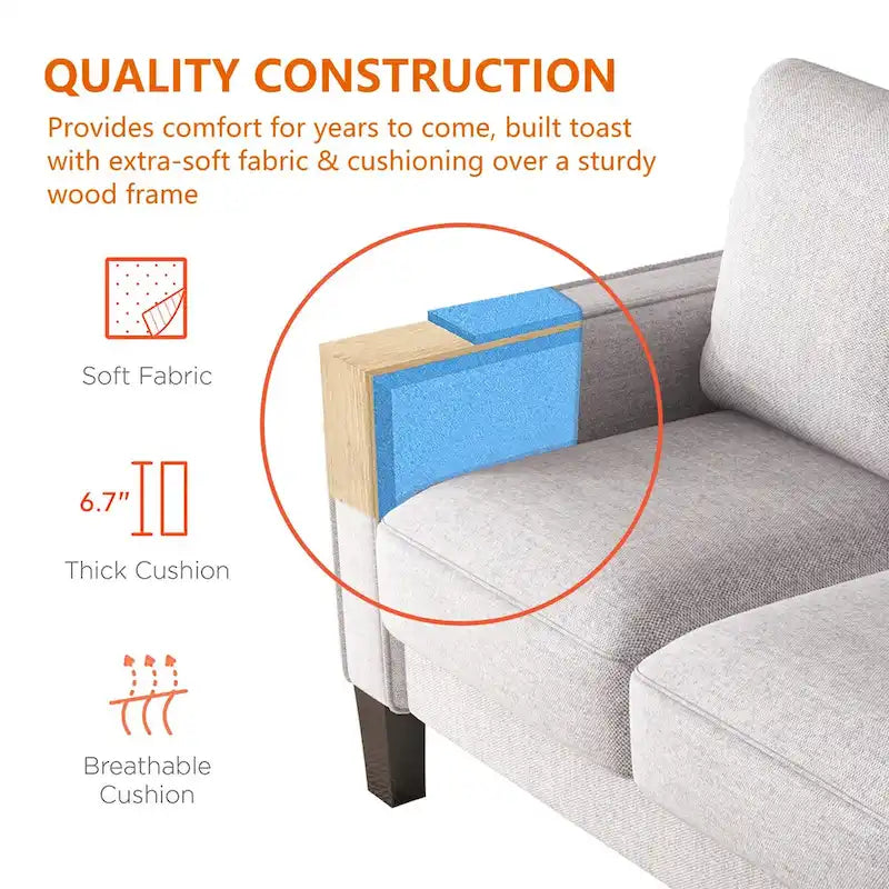 Modern Loveseat with Coil Spring Cushions & Removable Covers