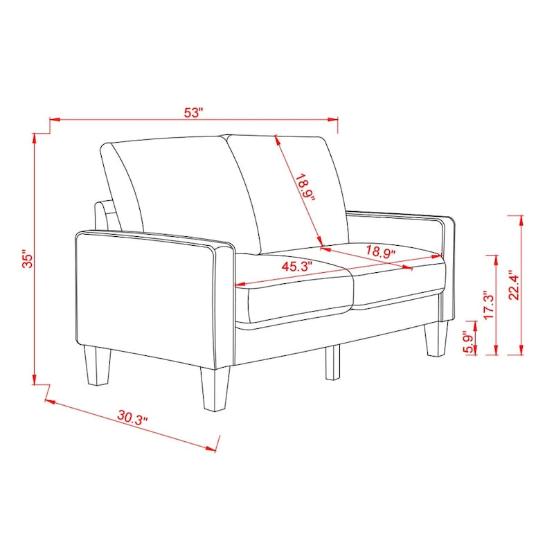 Modern Loveseat with Coil Spring Cushions & Removable Covers