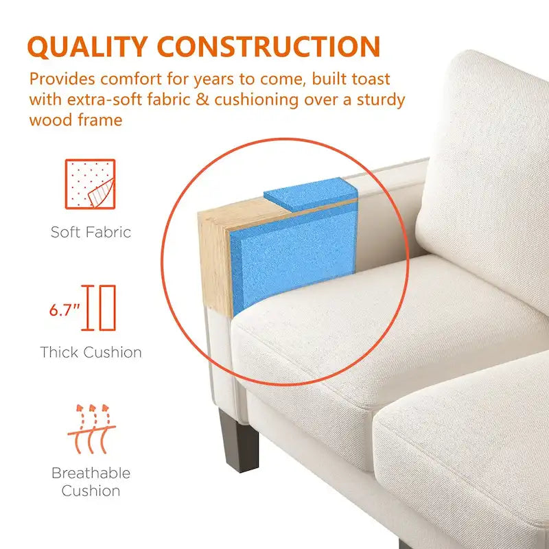 Modern Loveseat with Coil Spring Cushions & Removable Covers