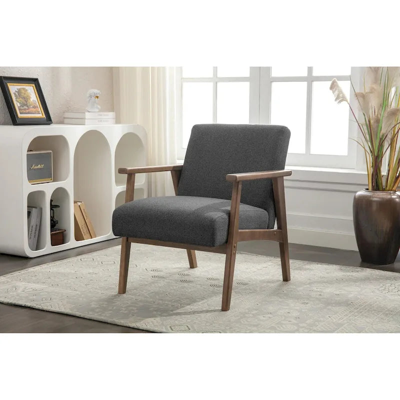 Fabric Accent Armchair with Rubberwood Legs