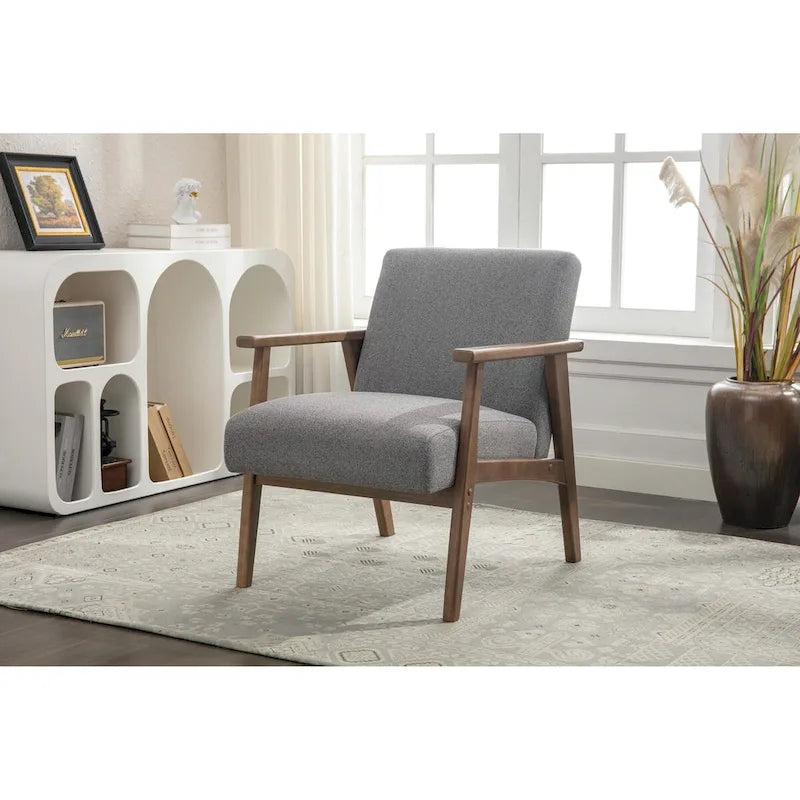 Fabric Accent Armchair with Rubberwood Legs
