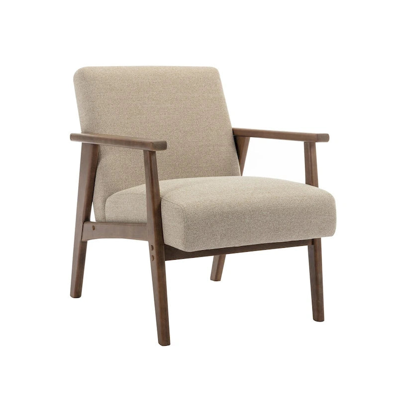 Fabric Accent Armchair with Rubberwood Legs