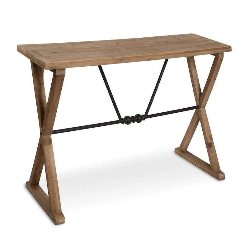 Farmhouse Wood & Metal Console Table with X-Cross Design