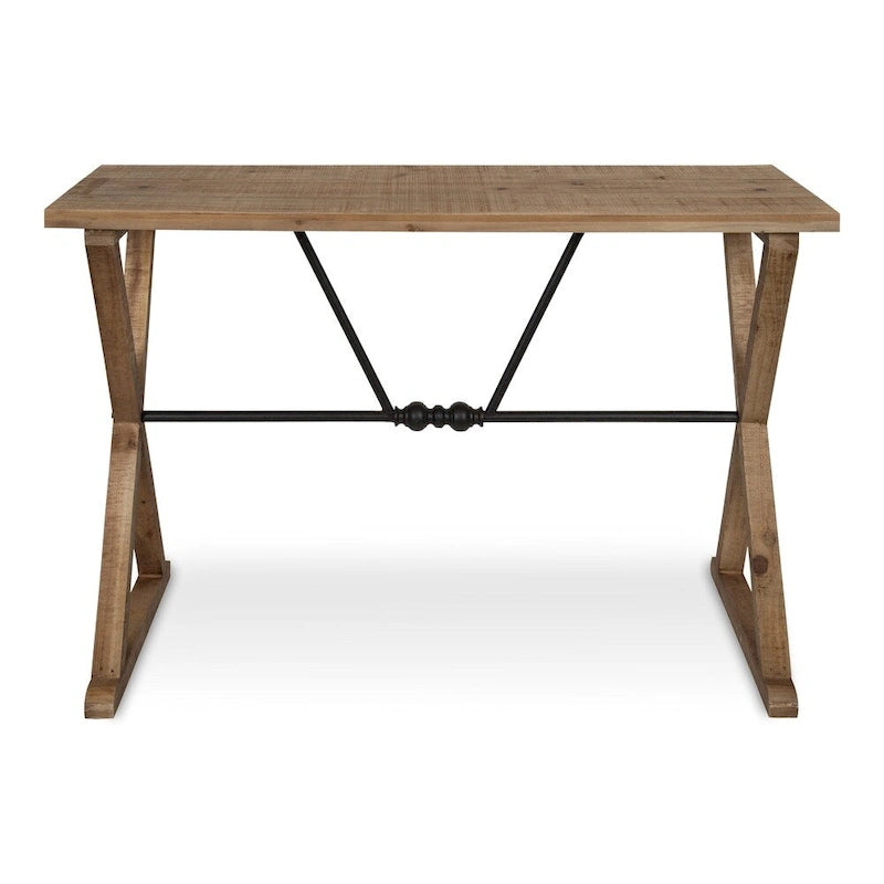 Farmhouse Wood & Metal Console Table with X-Cross Design