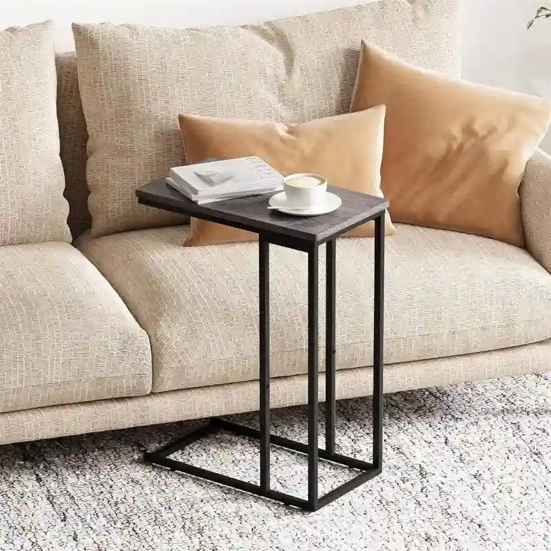C-Shaped Side Table with Steel Frame for Sofa & Bed