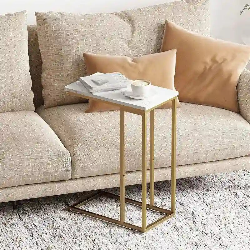 C-Shaped Side Table with Steel Frame for Sofa & Bed