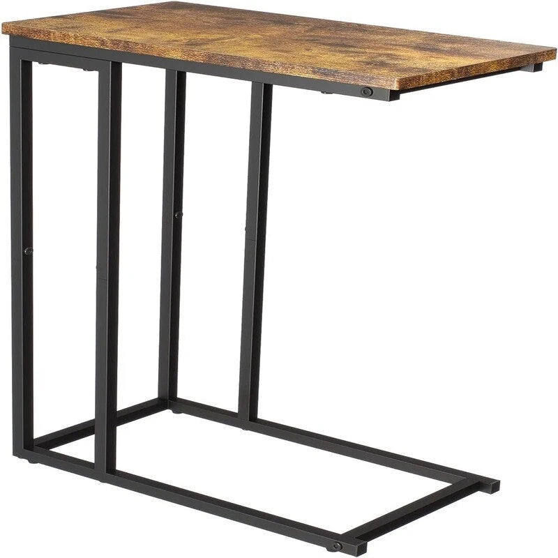 C-Shaped Side Table with Steel Frame for Sofa & Bed