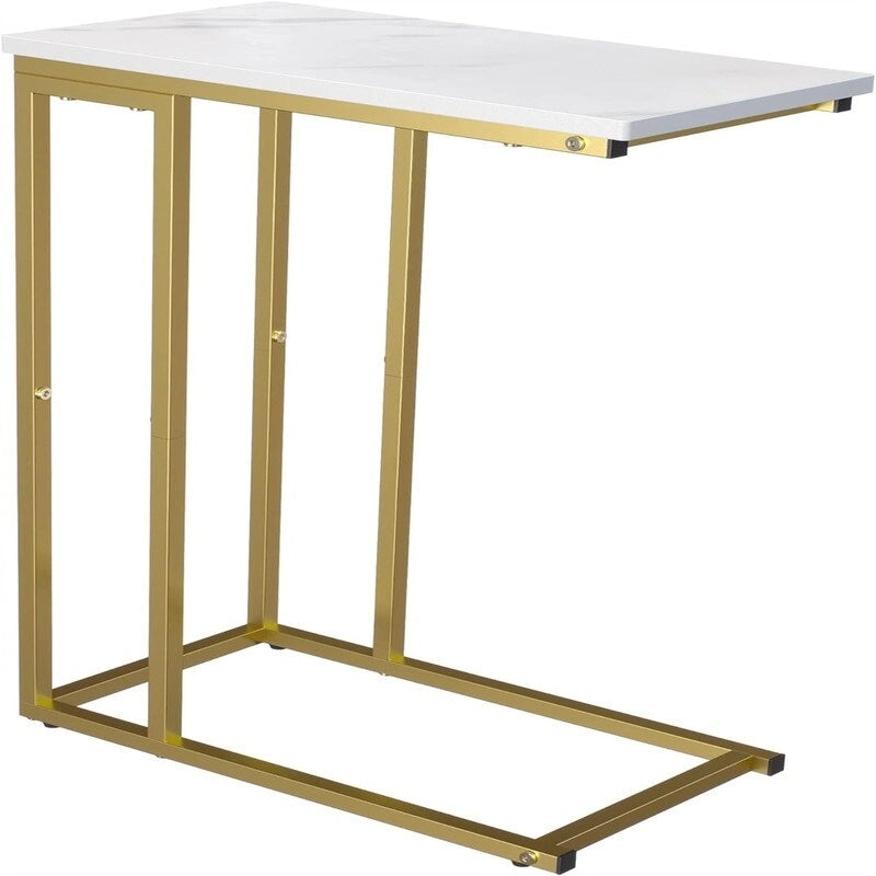 C-Shaped Side Table with Steel Frame for Sofa & Bed