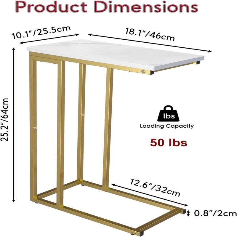 C-Shaped Side Table with Steel Frame for Sofa & Bed