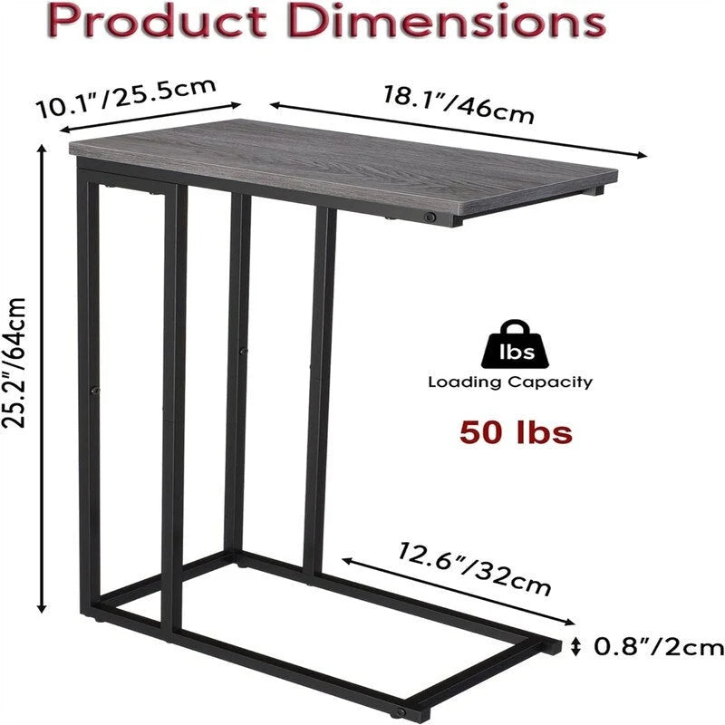 C-Shaped Side Table with Steel Frame for Sofa & Bed