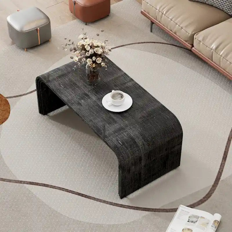 Art Deco Curved Coffee Table with Groove Detail
