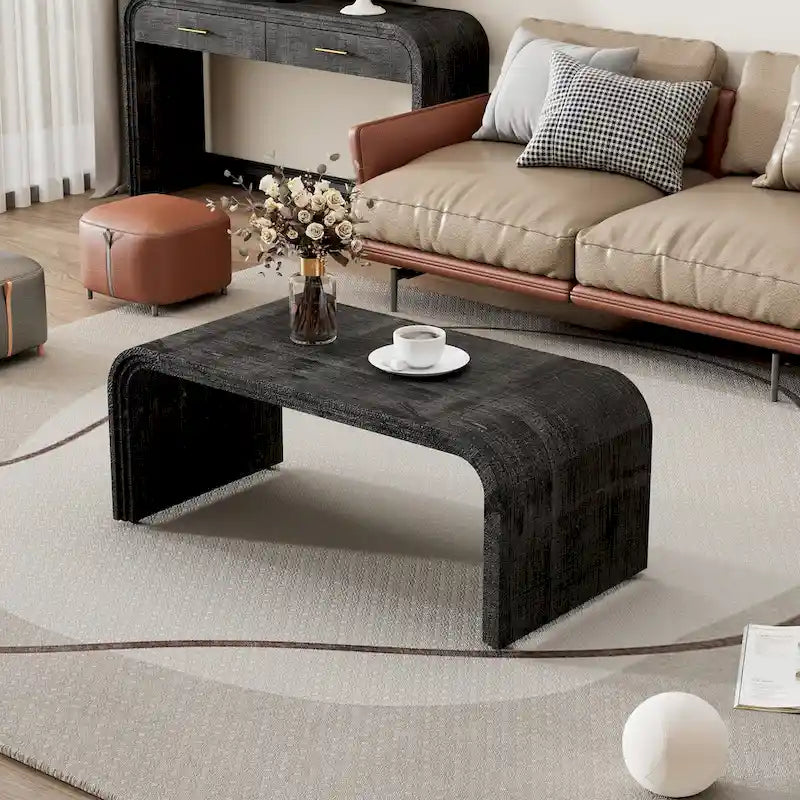 Art Deco Curved Coffee Table with Groove Detail