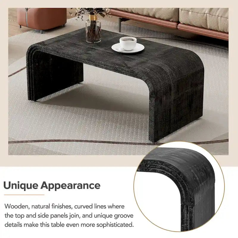 Art Deco Curved Coffee Table with Groove Detail