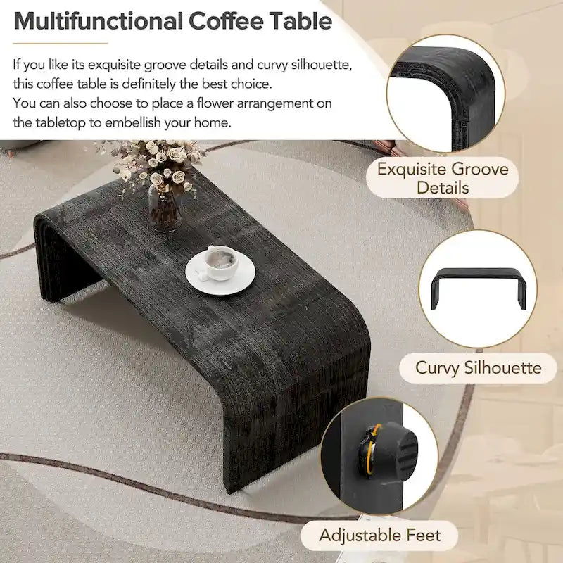 Art Deco Curved Coffee Table with Groove Detail