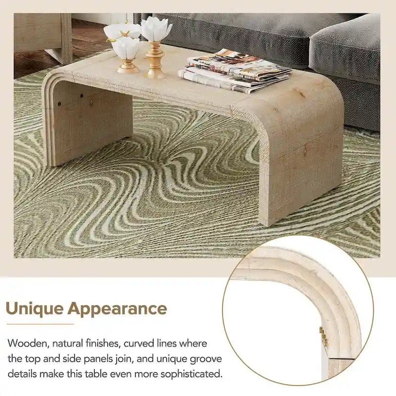 Art Deco Curved Coffee Table with Groove Detail