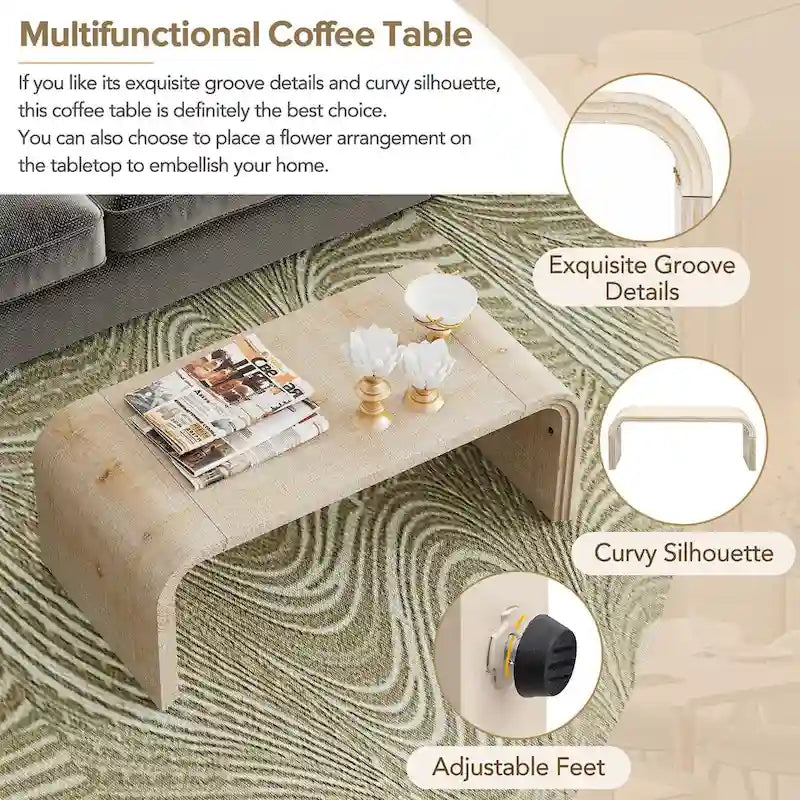 Art Deco Curved Coffee Table with Groove Detail