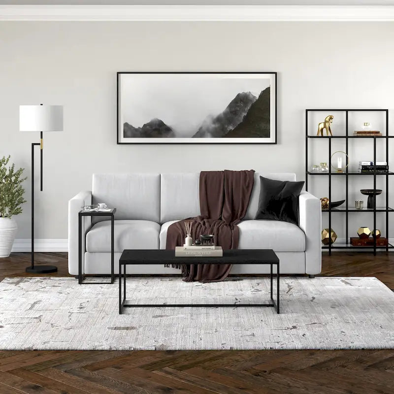 47" Rectangular Coffee Table with Faux Wood Top & Steel Frame