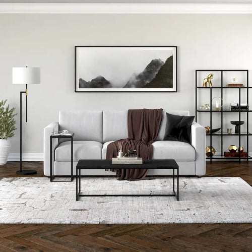 47" Rectangular Coffee Table with Faux Wood Top & Steel Frame