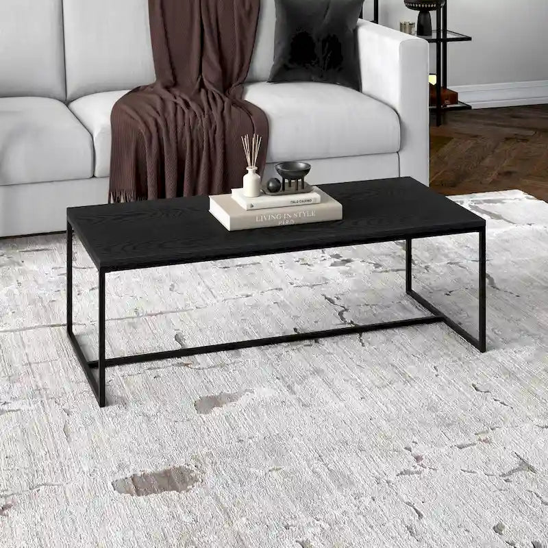 47" Rectangular Coffee Table with Faux Wood Top & Steel Frame