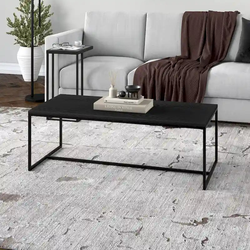 47" Rectangular Coffee Table with Faux Wood Top & Steel Frame