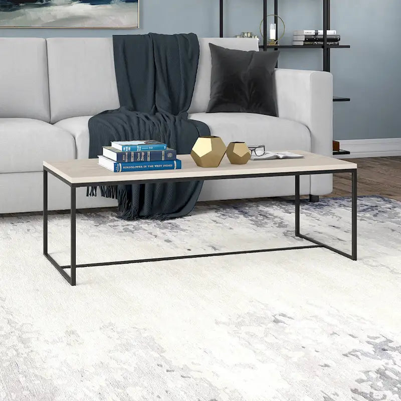 47" Rectangular Coffee Table with Faux Wood Top & Steel Frame