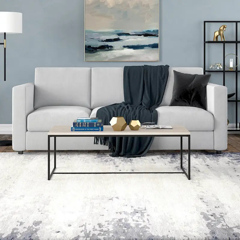 47" Rectangular Coffee Table with Faux Wood Top & Steel Frame