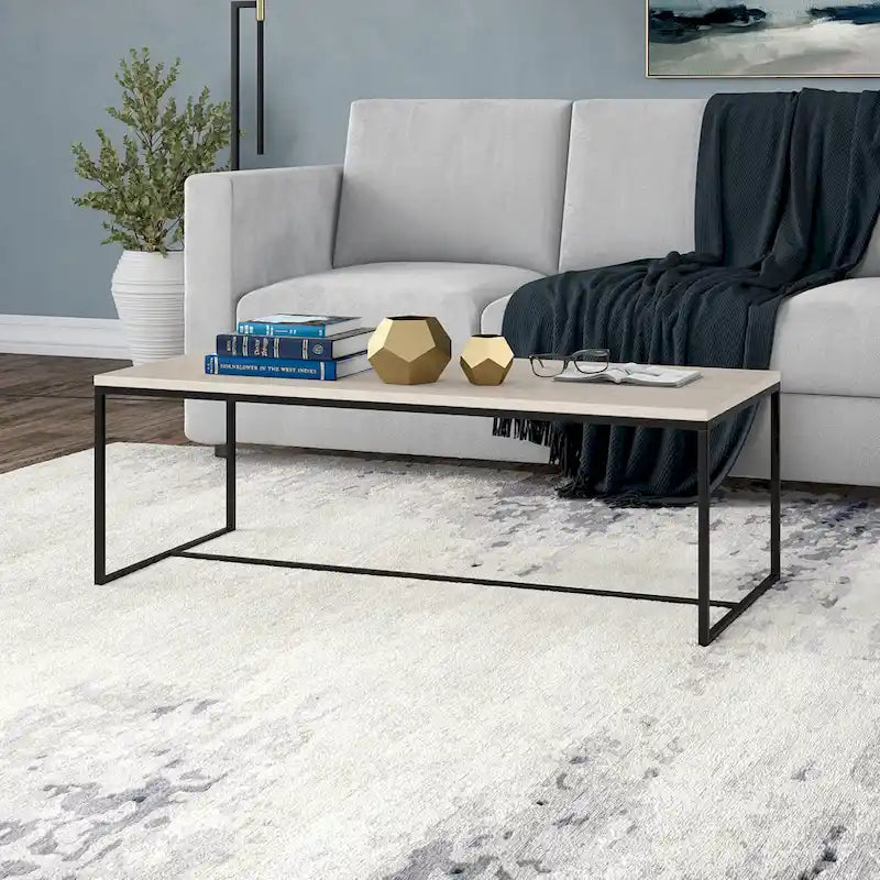 47" Rectangular Coffee Table with Faux Wood Top & Steel Frame