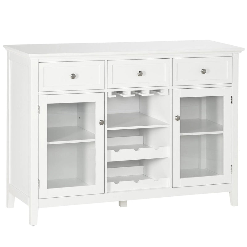 Coffee Bar Cabinet with 3 Drawers, 6-Bottle Wine Rack, Stemware Racks, Glass Door, Sideboard Cabinet, Wine Cabinet
